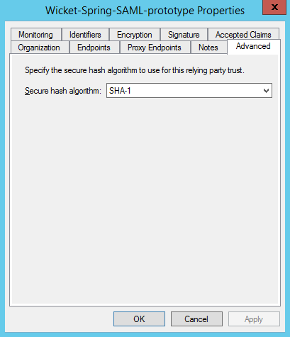 Nastavení Secure hash algorithm